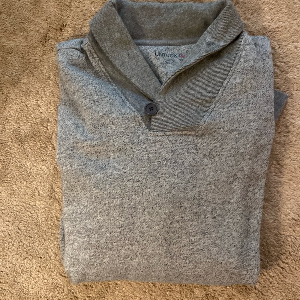 Untuckit Shawl Collar Heather Grey Pullover Cotton Collier Sweatshirt Mens Large